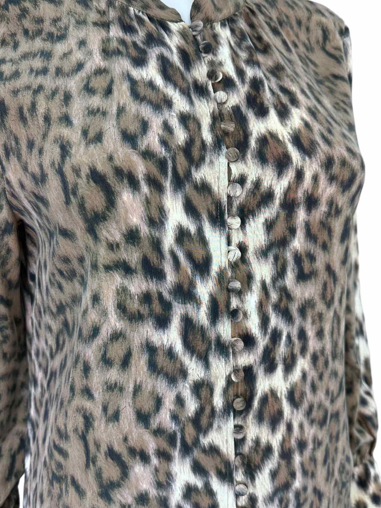 joie Brown 100% Silk Leopard Print Button-down Size S