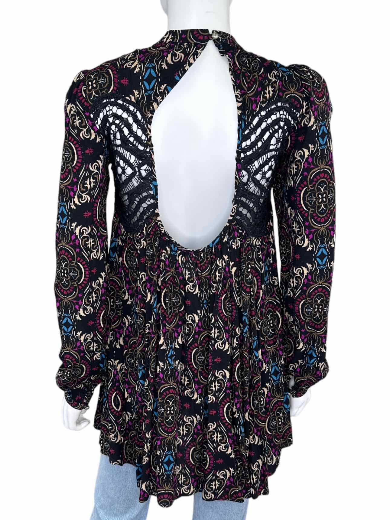 Free People NWT Black Paisley Print Top Size XS