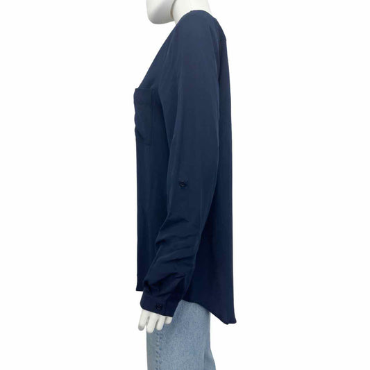 Acrobat Navy Silk Button Down Top Size M