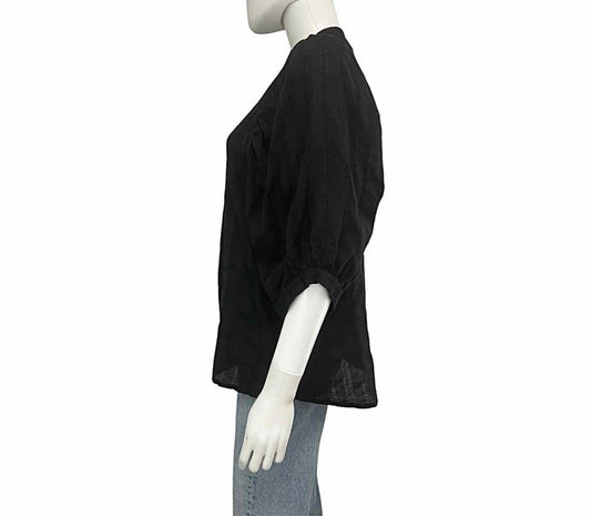 HEIDI MERRICK Black Sheer Stripe 3/4 Sleeve Top Size L