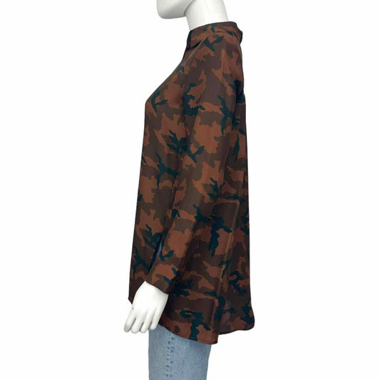 Acrobat 100% Silk Brown Camo Print Button Down Shirt Size XS