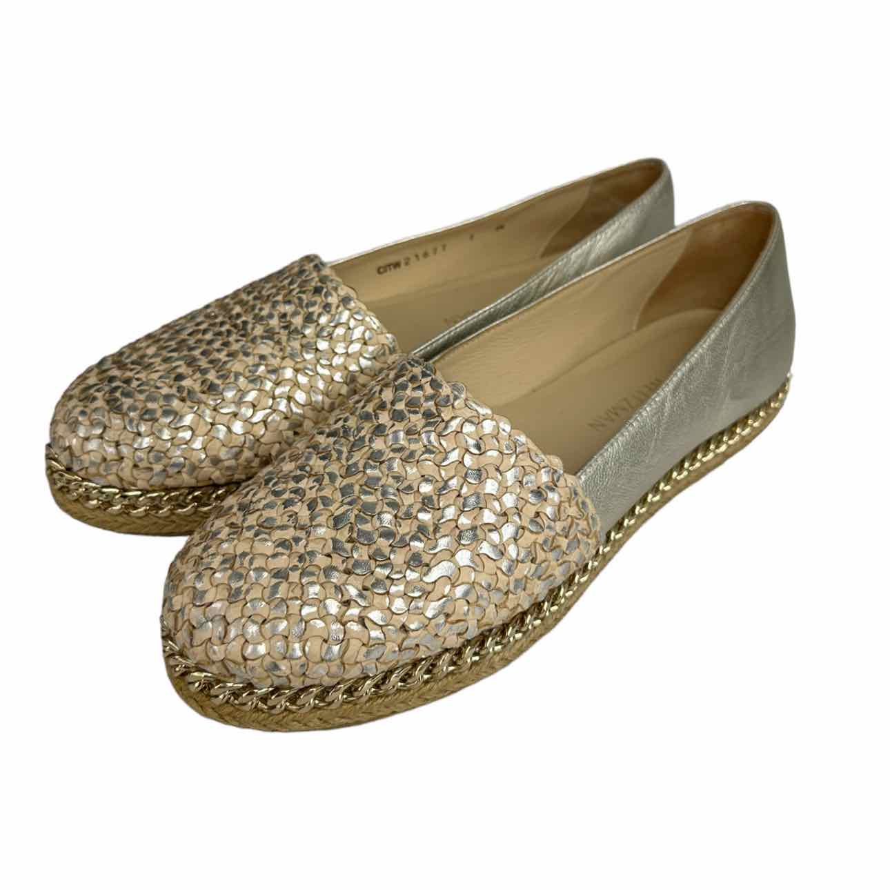 STUART WEITZMAN DAYTON Metallic Gold Flat, woven leather