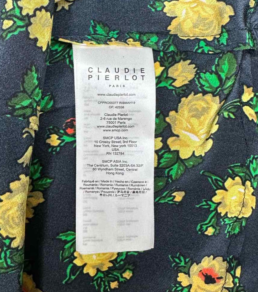 CLAUDIE PIERLOT Black Floral Silk Print RISMAH Dress Size S