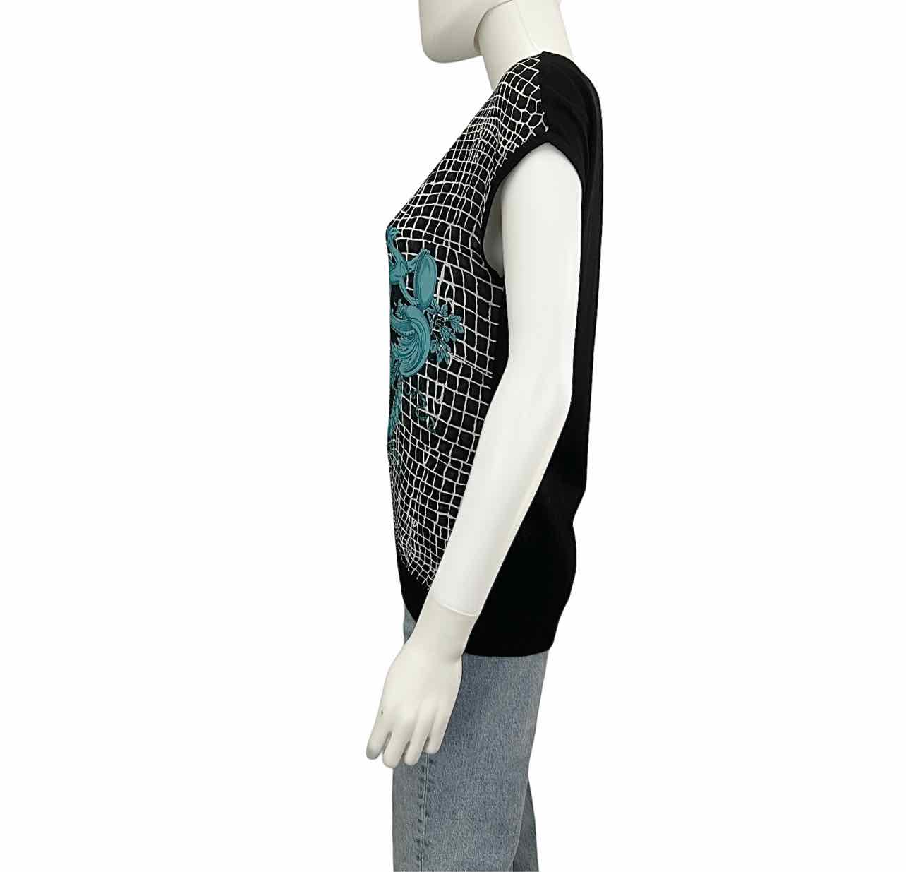 VERSACE Black Silk Print Knit Top Size M