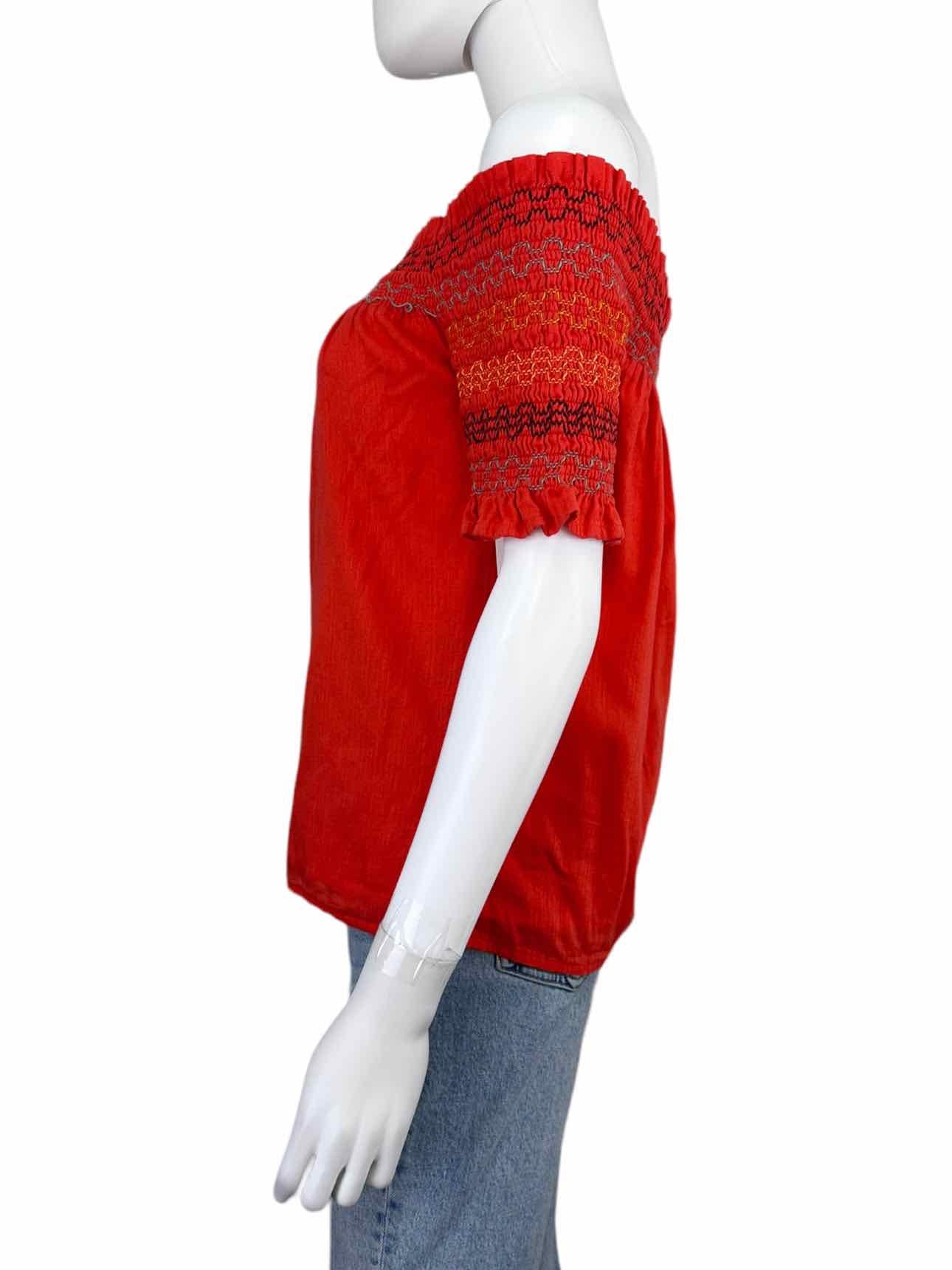 TRINA TURK Orange 100% Cotton Smocked Top Size XS