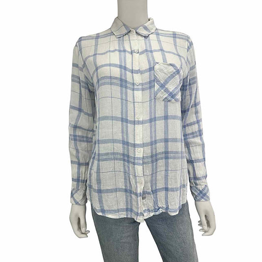 Rails Blue Plaid CHARLIE Linen Blend Button Down Size S