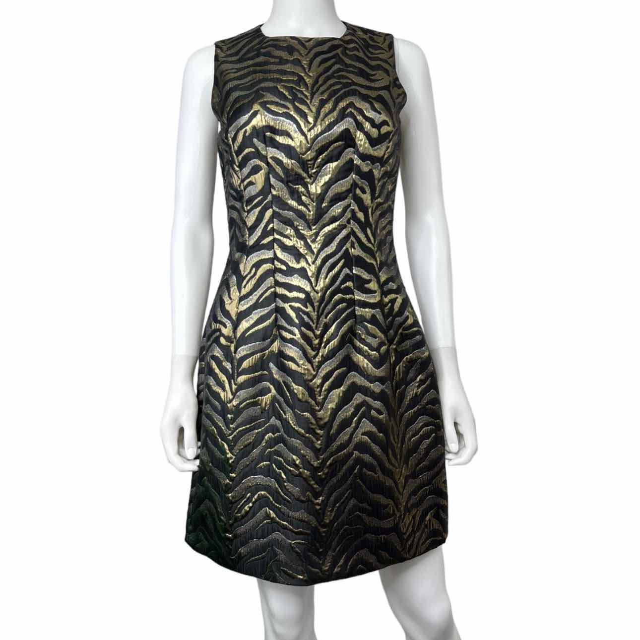 Roberto Cavalli Metallic Gold Jacquard Zebra Print Dress Size 40 alineconsignment Roberto Cavalli Metallic Gold Jacquard Zebra Print Dress Size 40 alineconsignment