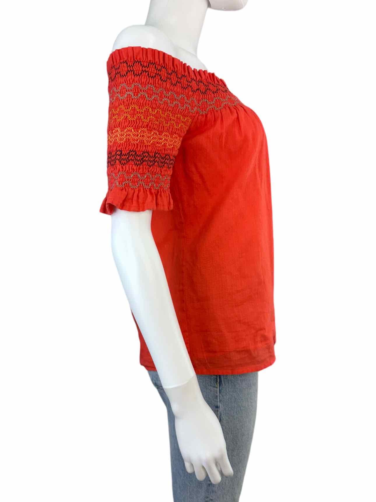 TRINA TURK Orange 100% Cotton Smocked Top Size XS