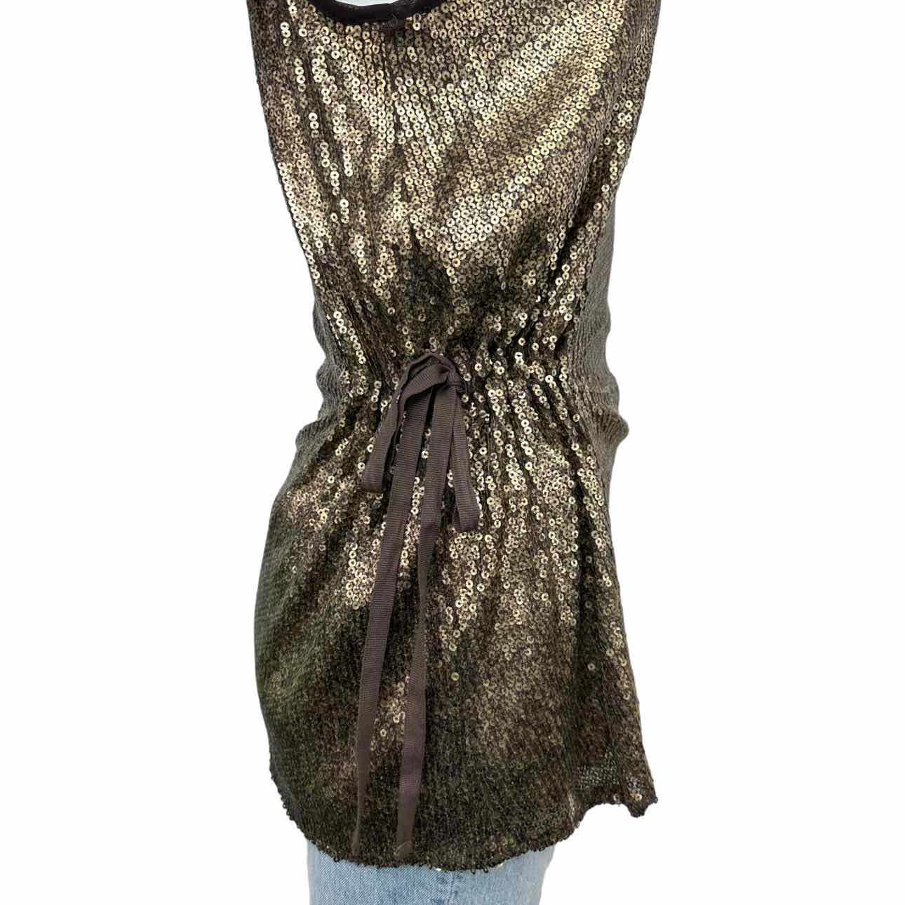 2Brych NWT Metallic Bronze Sequin Top, drawstring waist closure