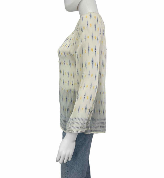 joie Cream 100% Silk Sheer Print Top Size M