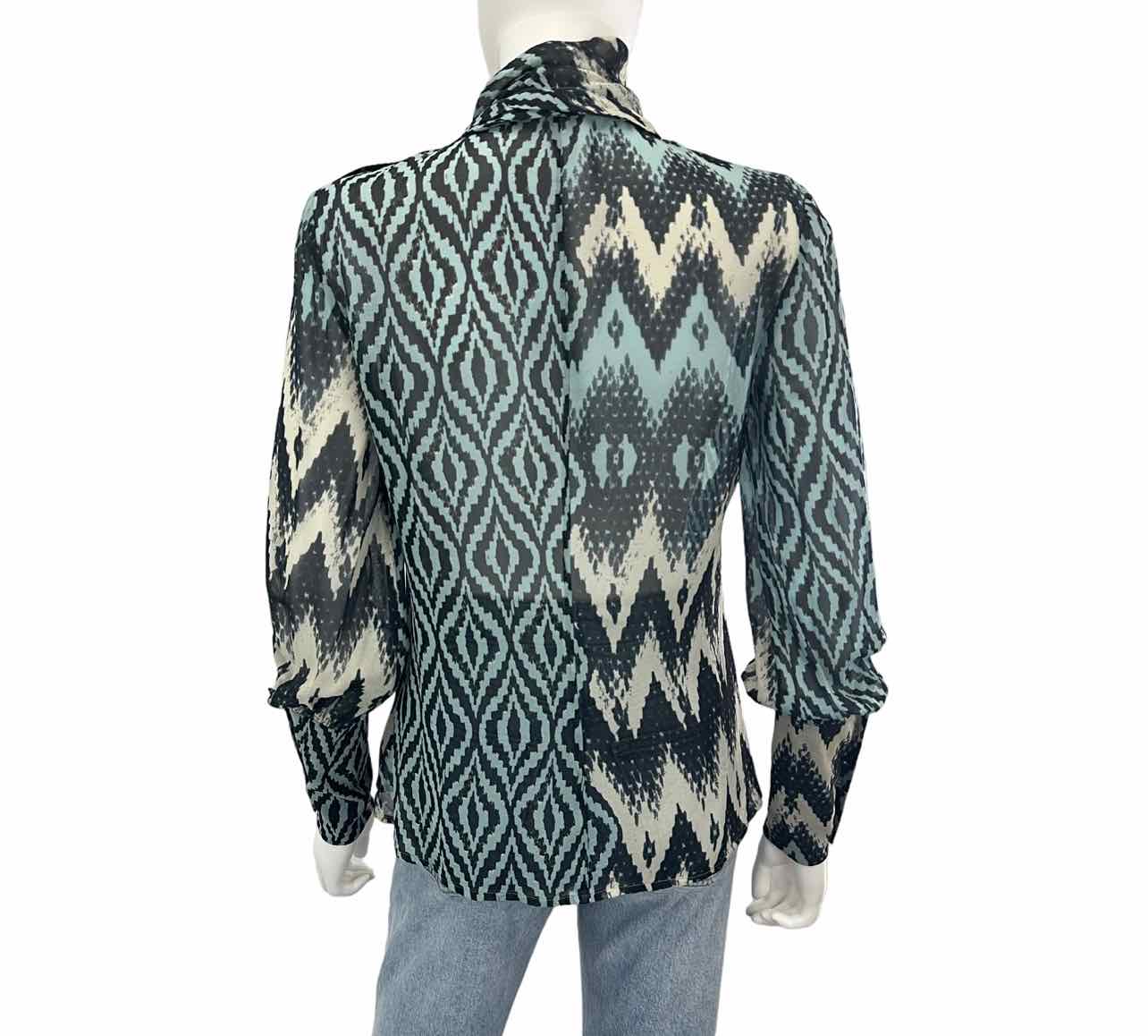 ETCETERA Blue 100% Silk Sheer Print Blouse Size 4