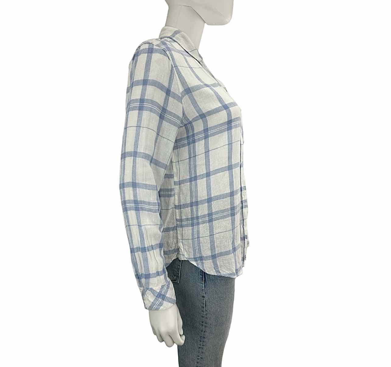 Rails Blue Plaid CHARLIE Linen Blend Button Down Size S
