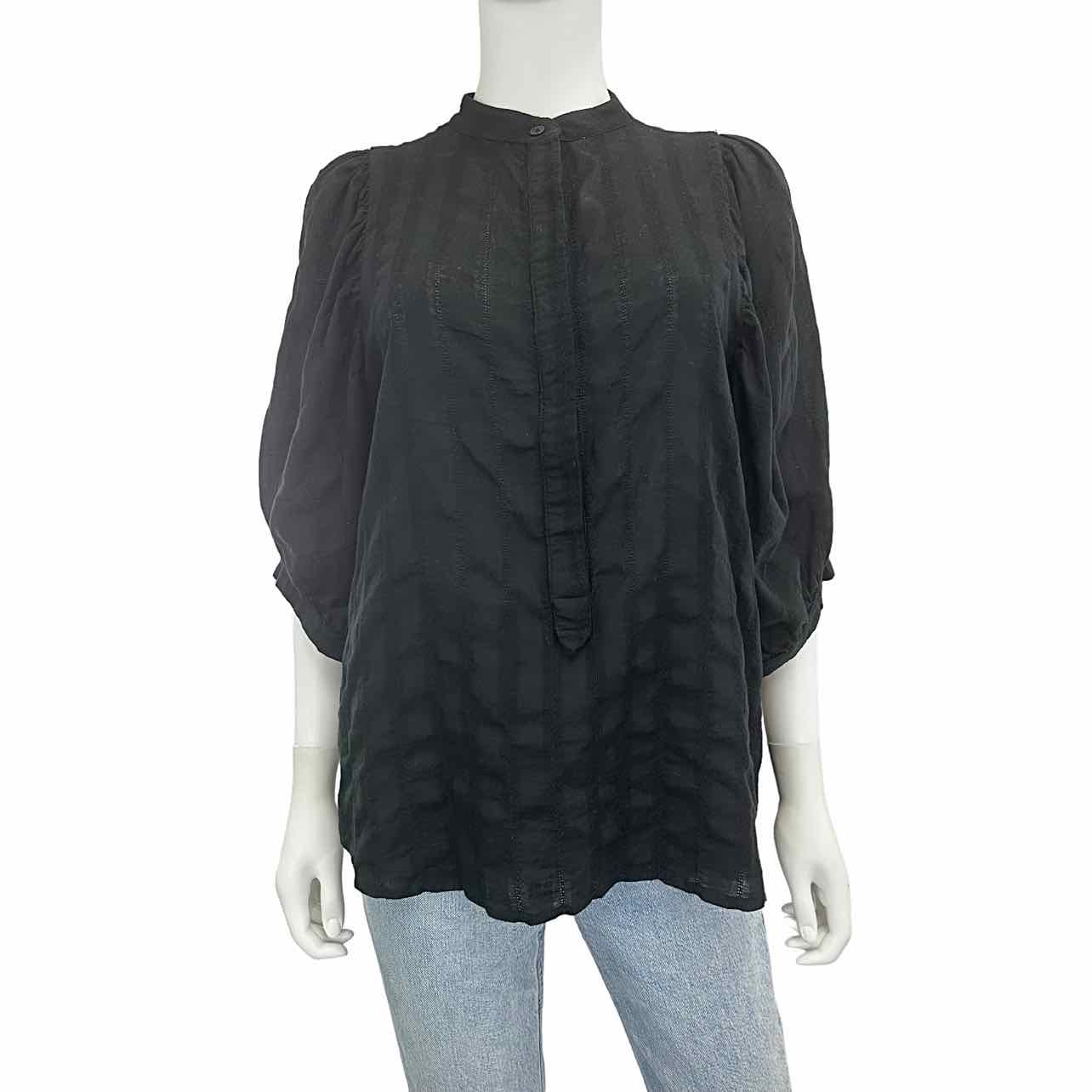 HEIDI MERRICK Black Sheer Stripe 3/4 Sleeve Top Size L
