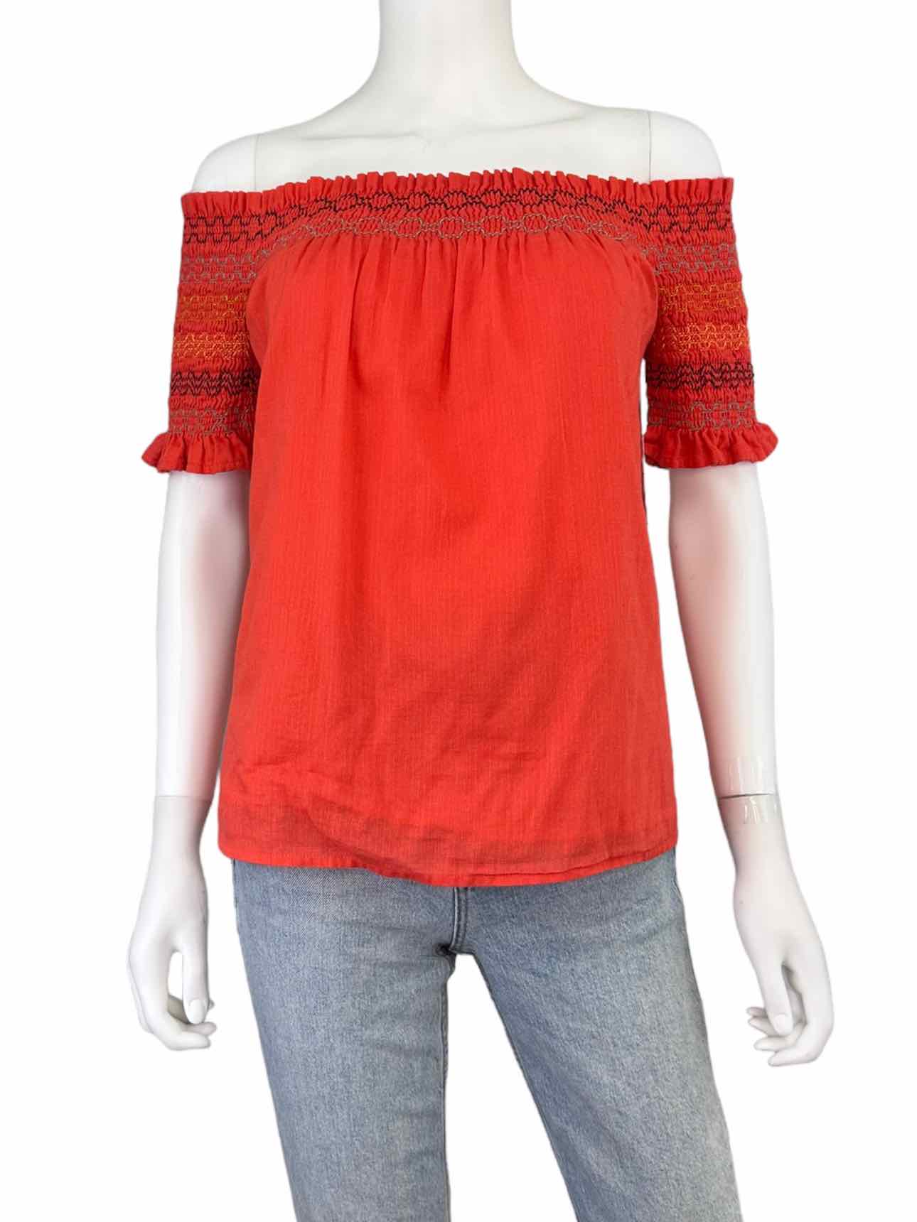 TRINA TURK Orange 100% Cotton Smocked Top Size XS