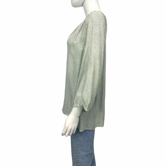 Joie Green & White Silk Print Blouse Size L