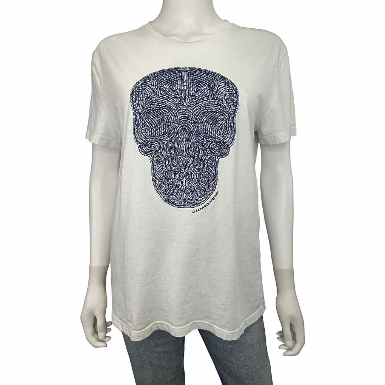 Alexander McQueen Blue Embroidered Skull Tee, front