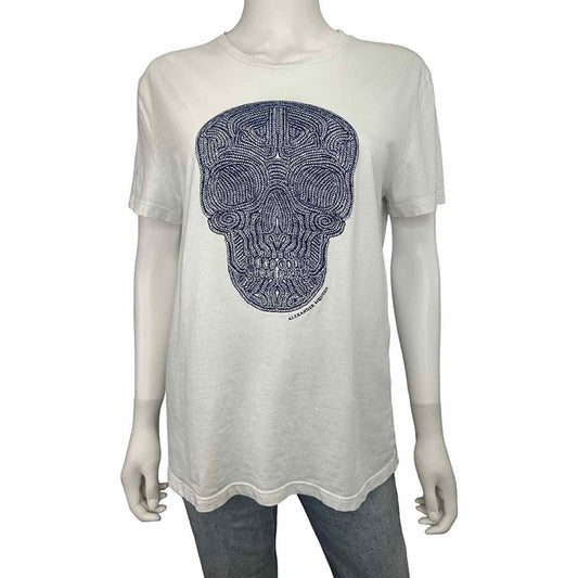 Alexander McQueen Blue Embroidered Skull Tee, front