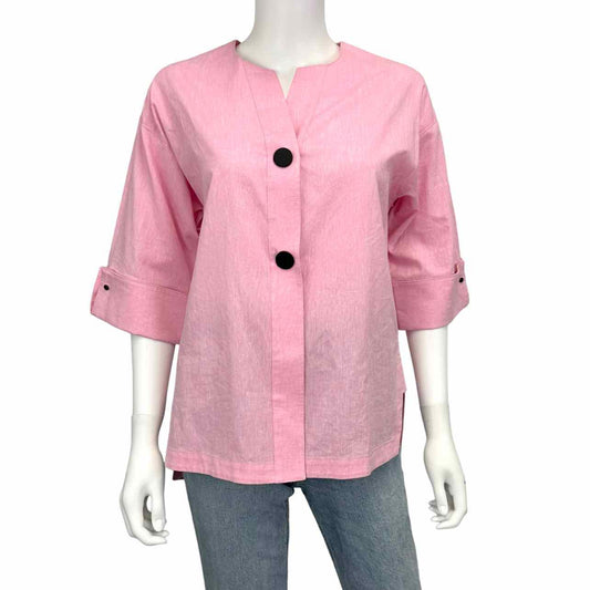 Ming Wang Pink Linen Blend Button Down Blouse Size XS