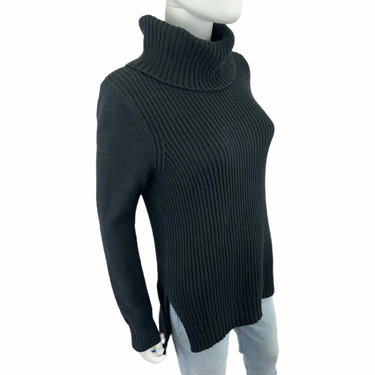 WHITE + WARREN Black Cotton Turtleneck Sweater Size M