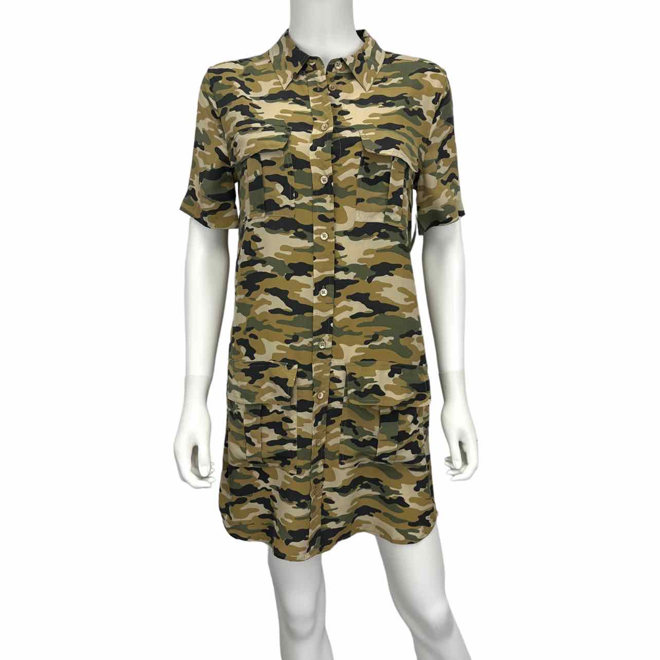 EQUIPMENT Green 100 Silk Camouflage Shirt Dress Size S alineconsignment