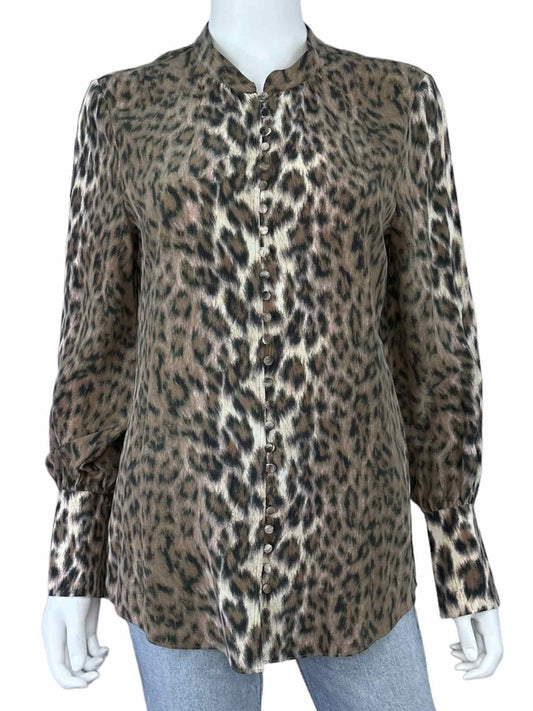 joie Brown 100% Silk Leopard Print Button-down Size S