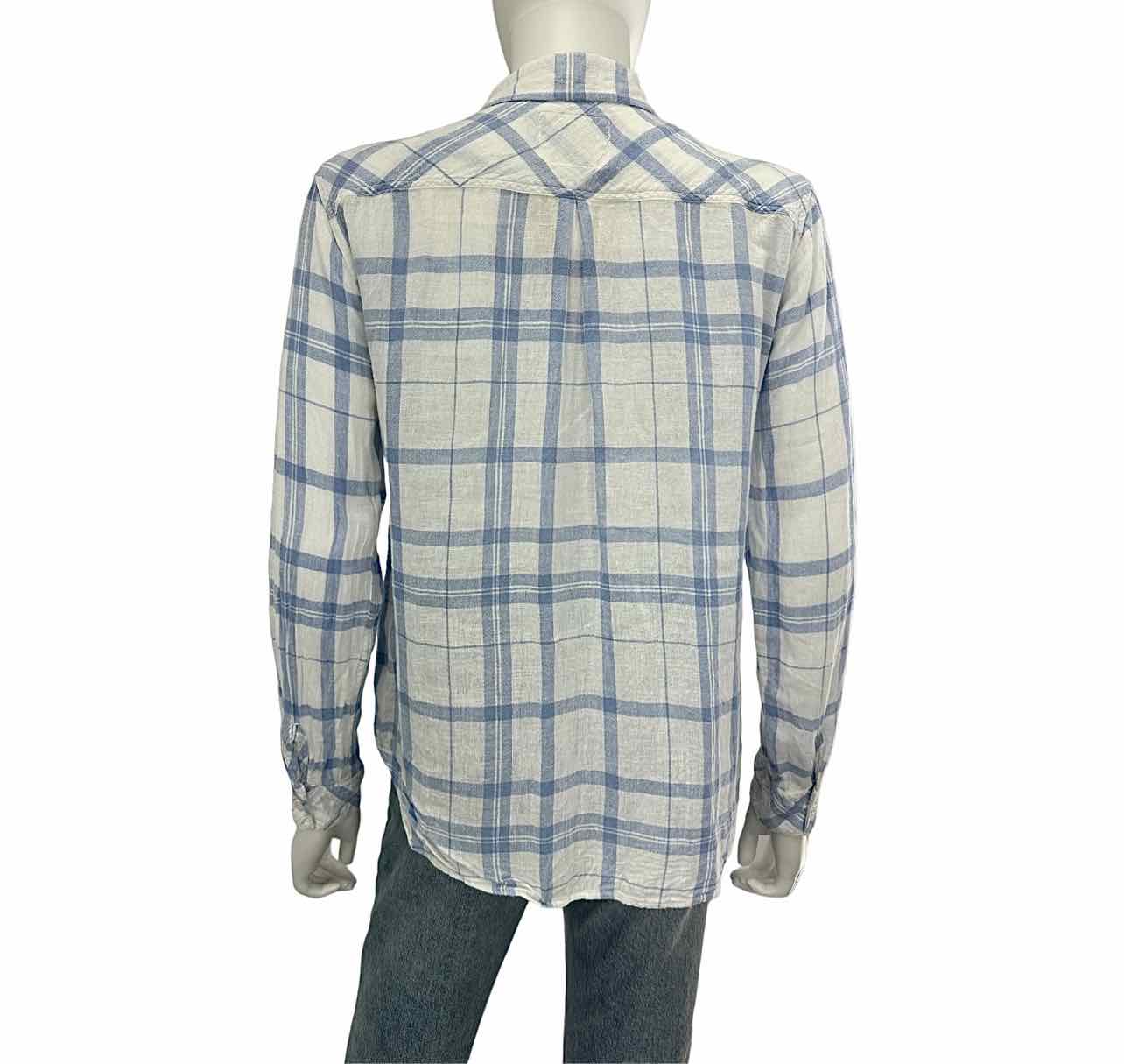 Rails Blue Plaid CHARLIE Linen Blend Button Down Size S