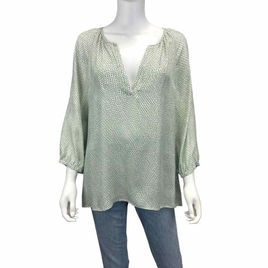 Joie Green & White Silk Print Blouse Size L