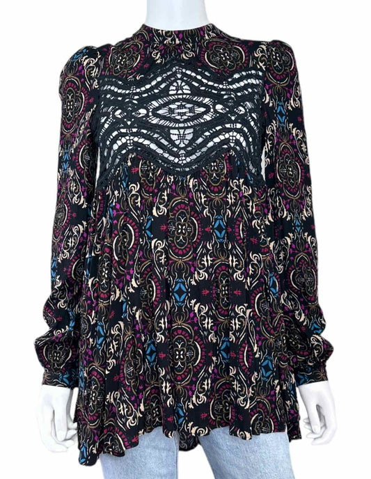 Free People NWT Black Paisley Print Top Size XS