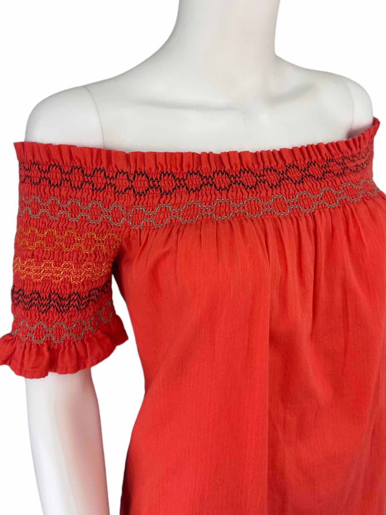 TRINA TURK Orange 100% Cotton Smocked Top Size XS