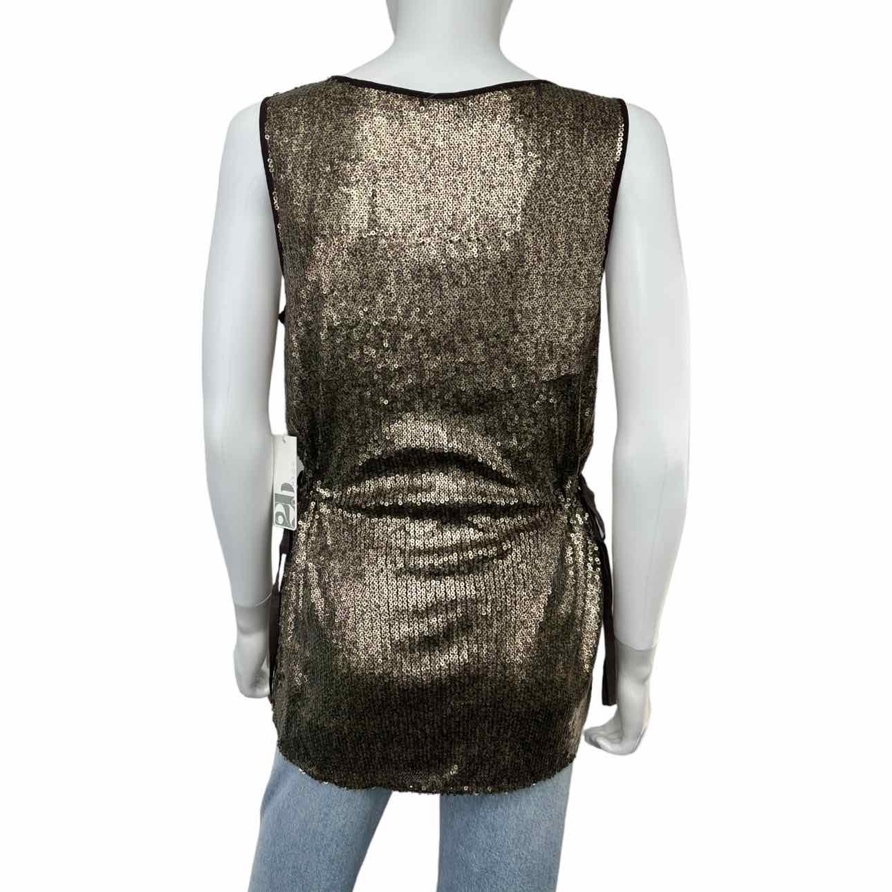 2Brych NWT Metallic Bronze Sequin Top, brown holiday party sequiun top