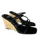 PAIGE Black Leather Stacey Three-Band Wedge Espadrilles Size 8
