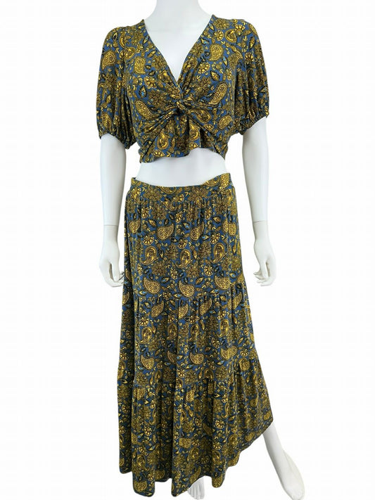 boden Blue Paisley Knot Detail Jersey Knit 2-piece Skirt Set Size 10