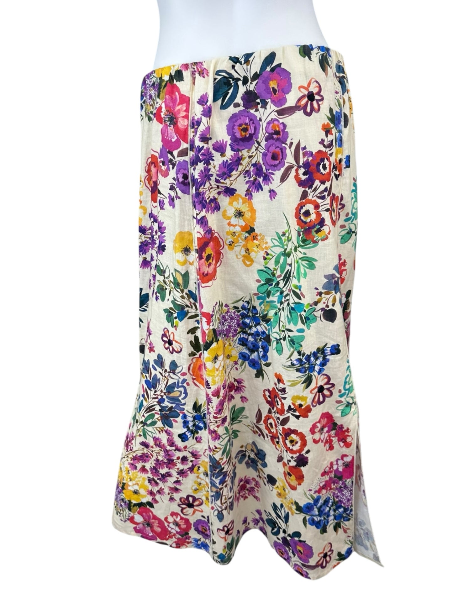 Johnny Was 100% Linen Floral Maxi Skirt Size M