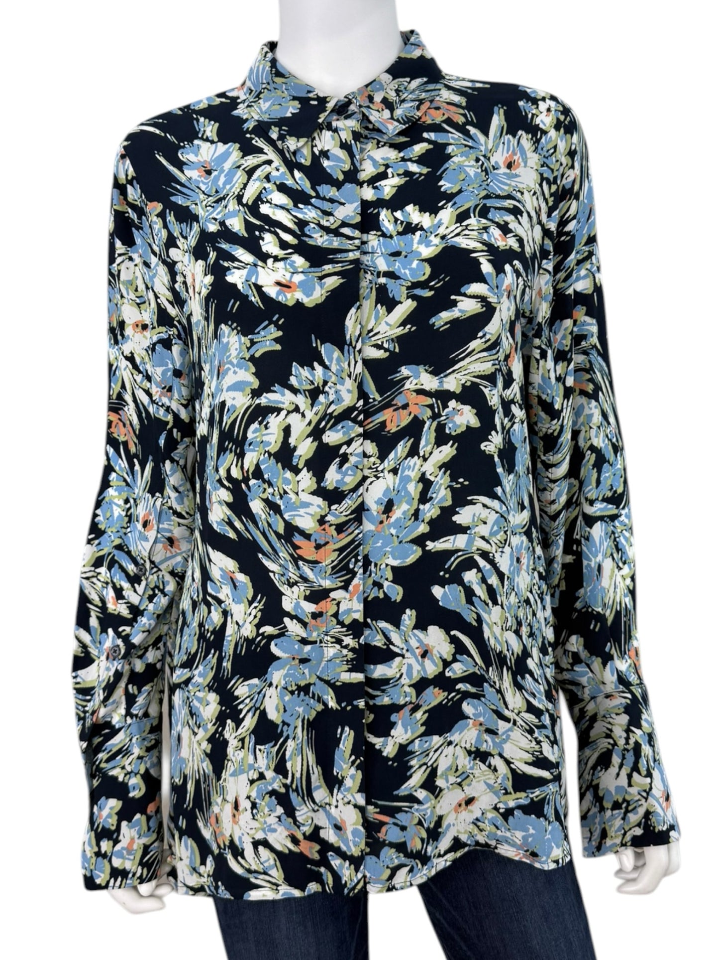 Reiss Blue Paisley Print Button-Down Shirt Size 8
