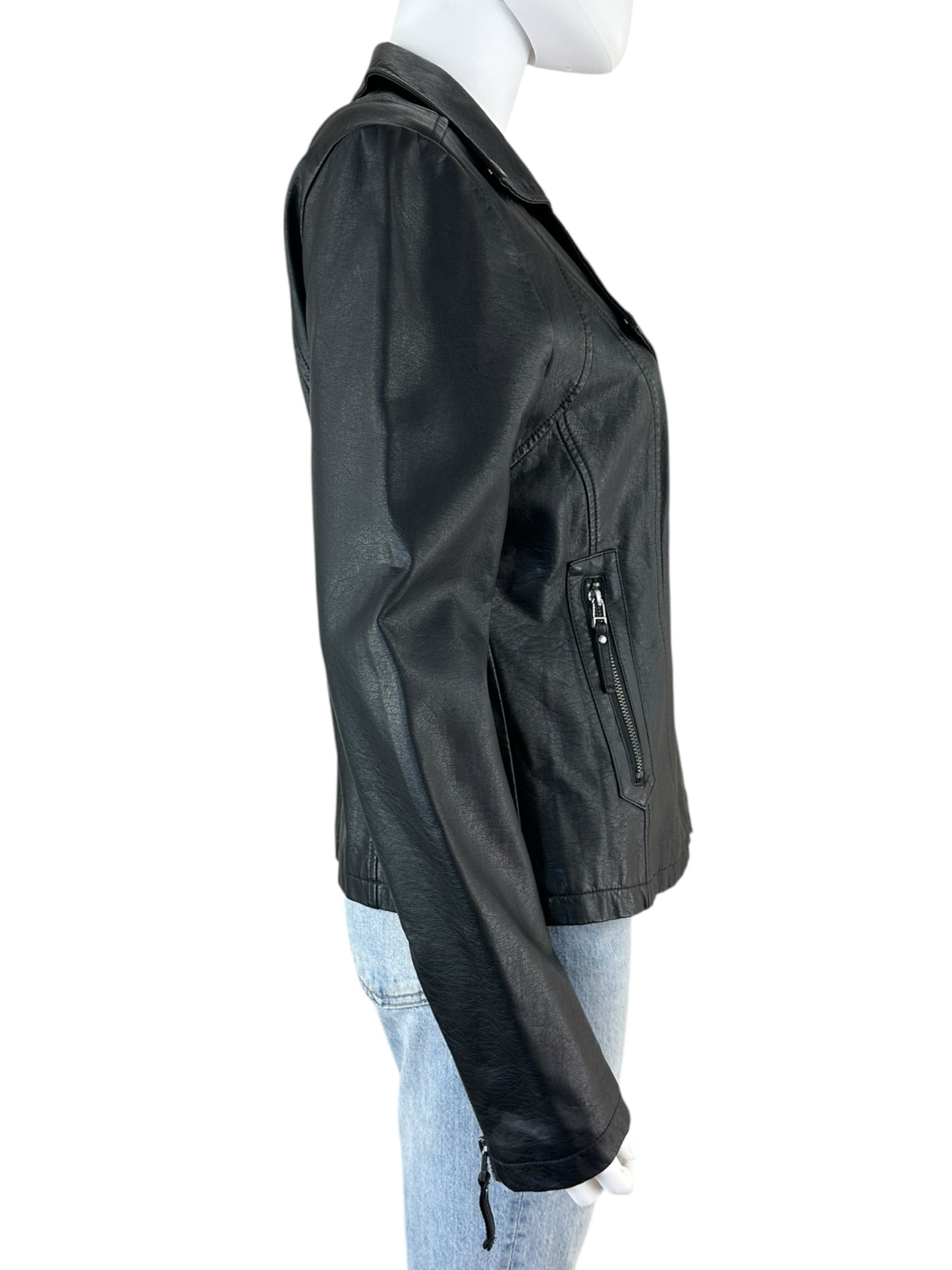 MAX STUDIO NWT Black Vegan Leather Moto Jacket Size M