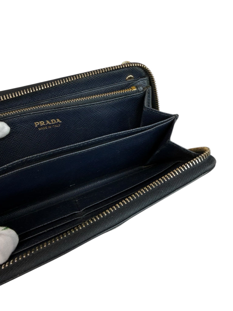 PRADA Navy Saffiano Leather Convertible Crossbody Wallet