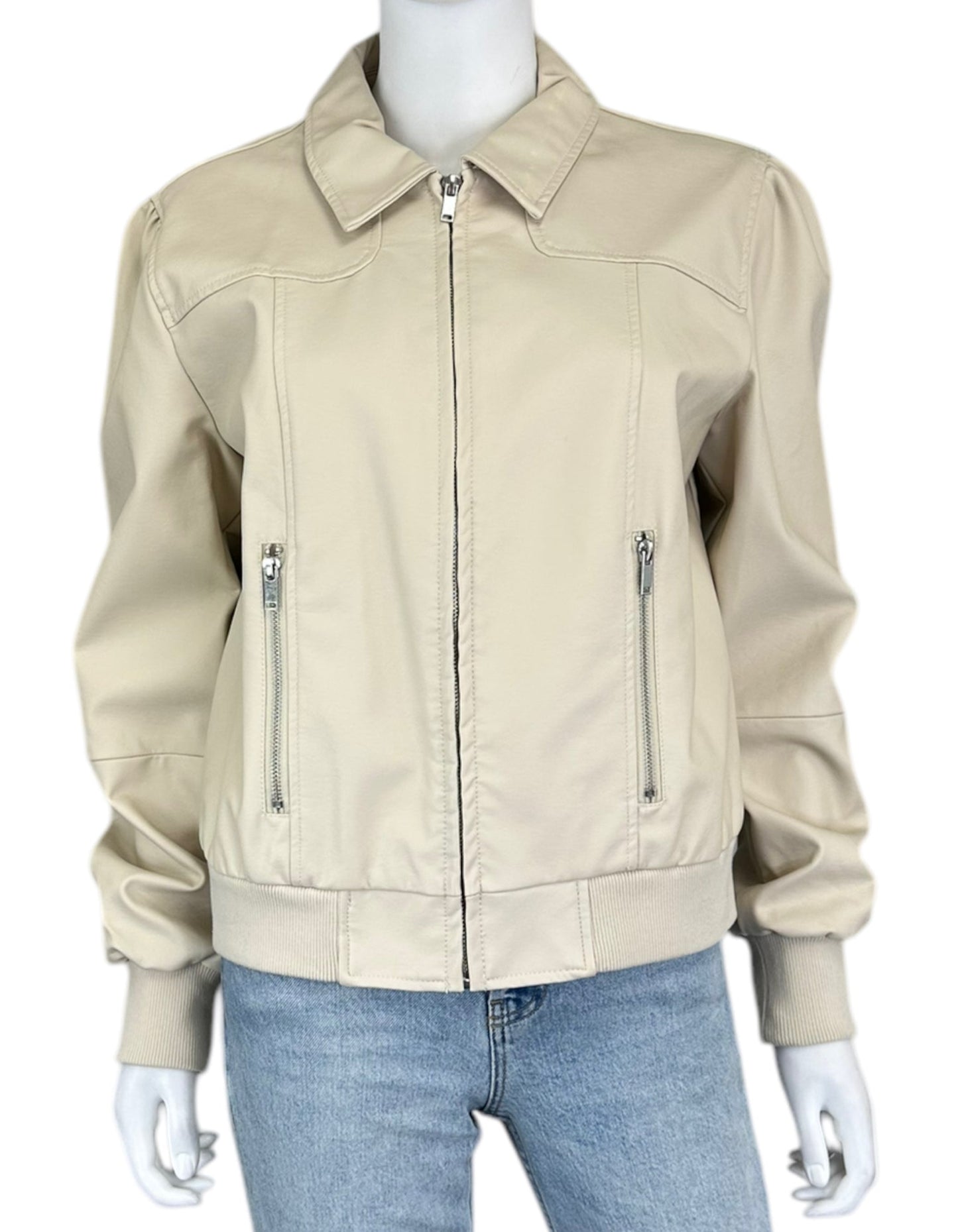 NINE WEST Cream Vegan Leather Jacket Size L