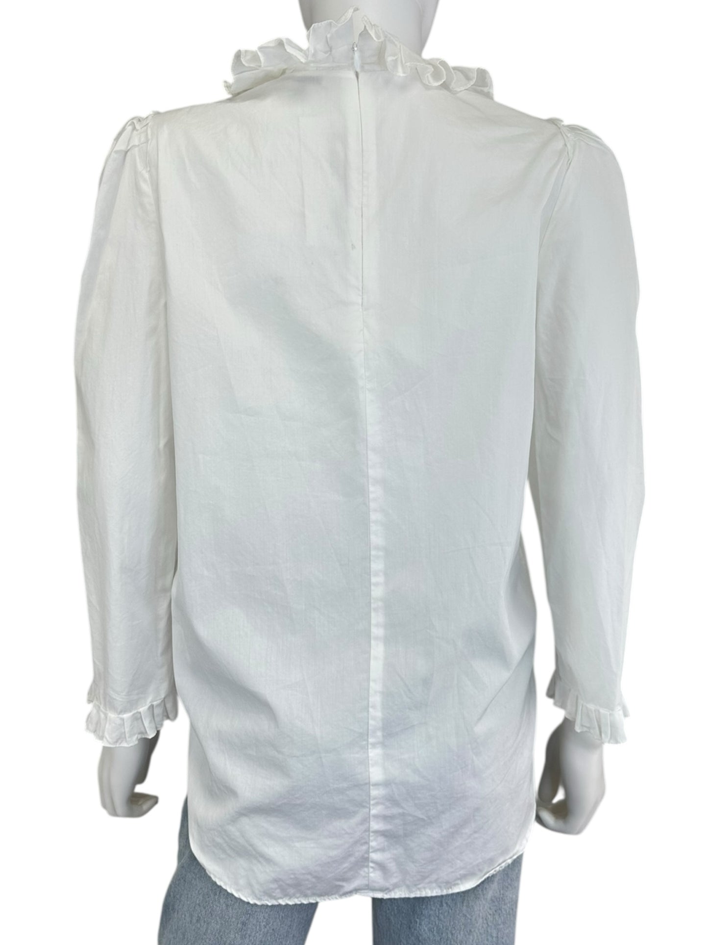 Sandro White Ruffle Neck Blouse Size 3