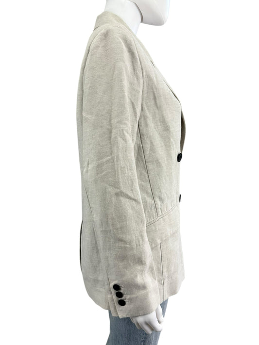 AllSaints Tan Linen Double Breasted Sammie Blazer Size 2