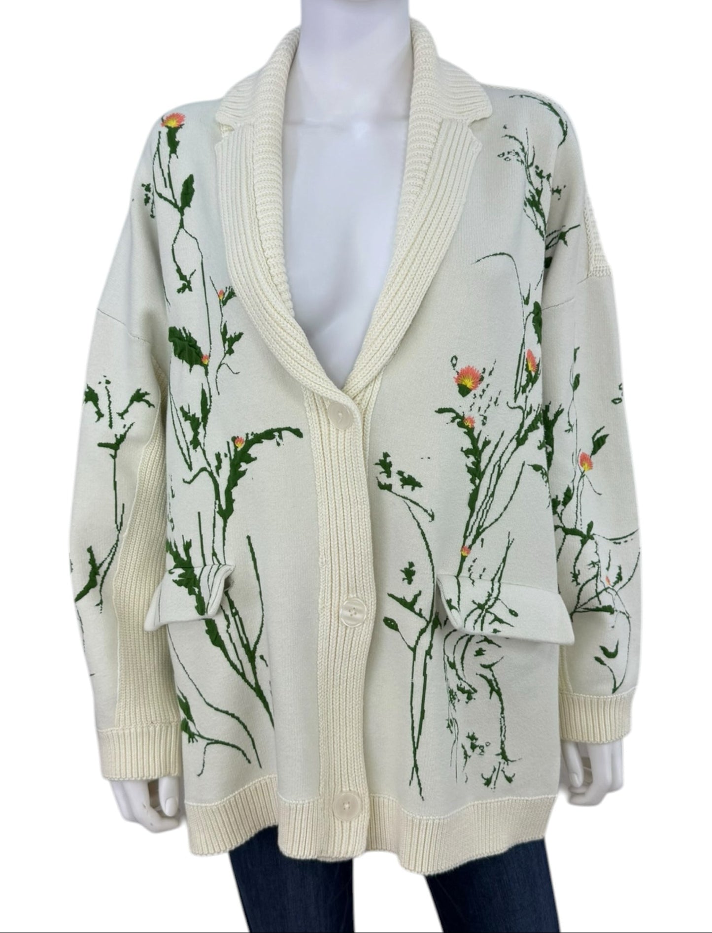 anthropologie Floral Open Front Cardigan Size S