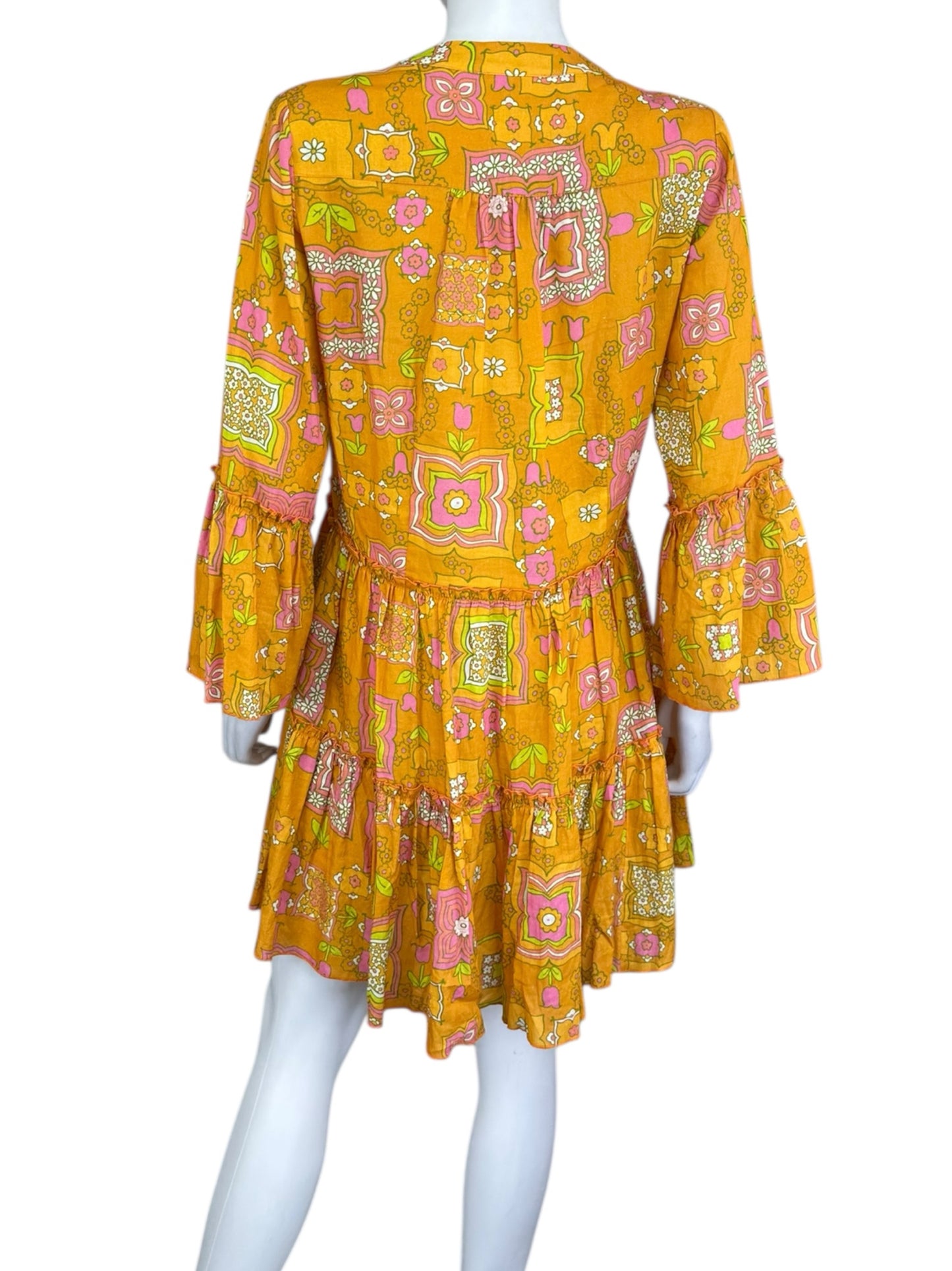 Julie Brown Orange Pattered Casual Dress Size S