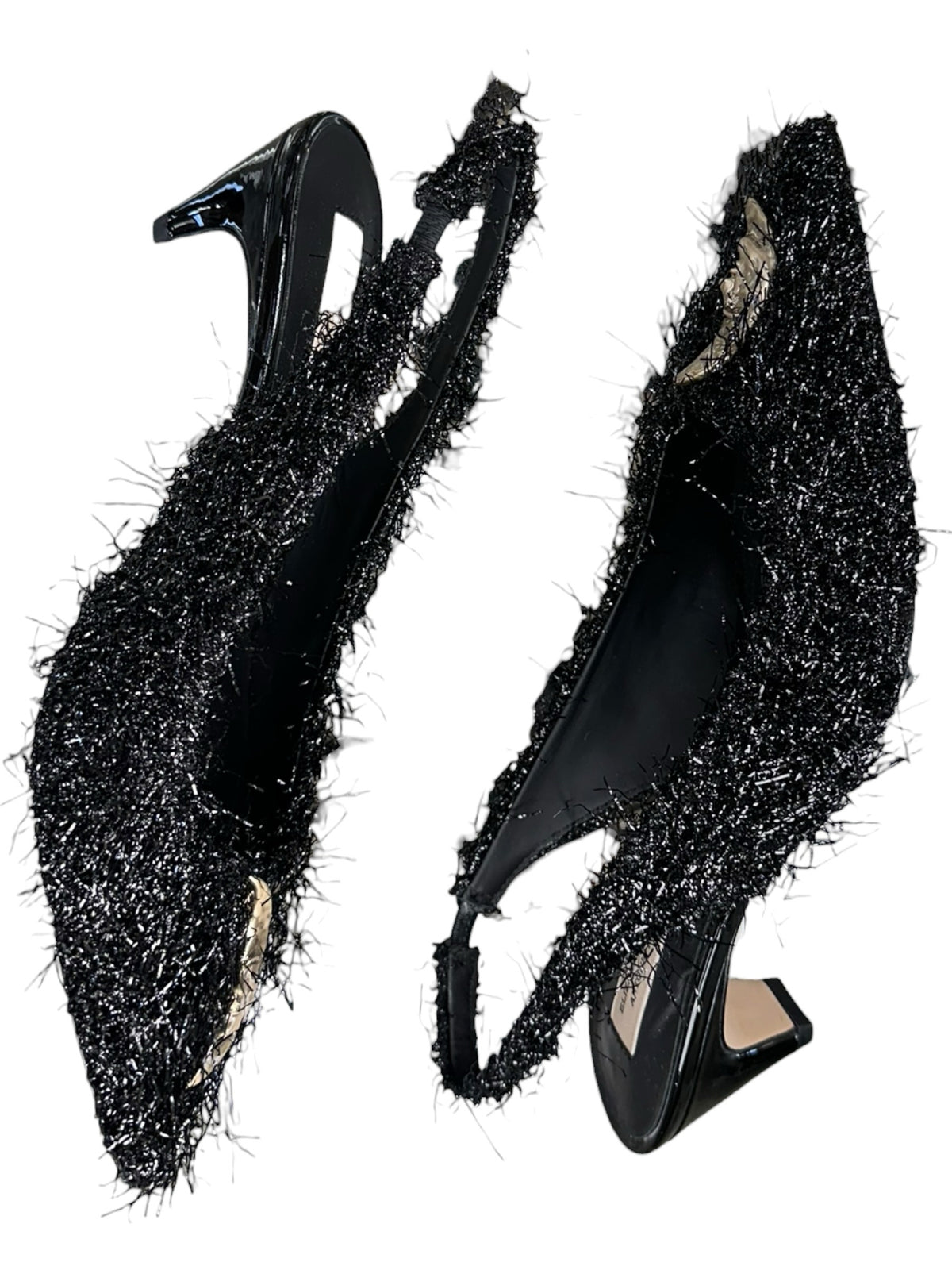 ELIZABETH DAMRICH x ANTONIO MELANI NEW Black Moon Boucle Ornamented Frayed Slingback Size 7
