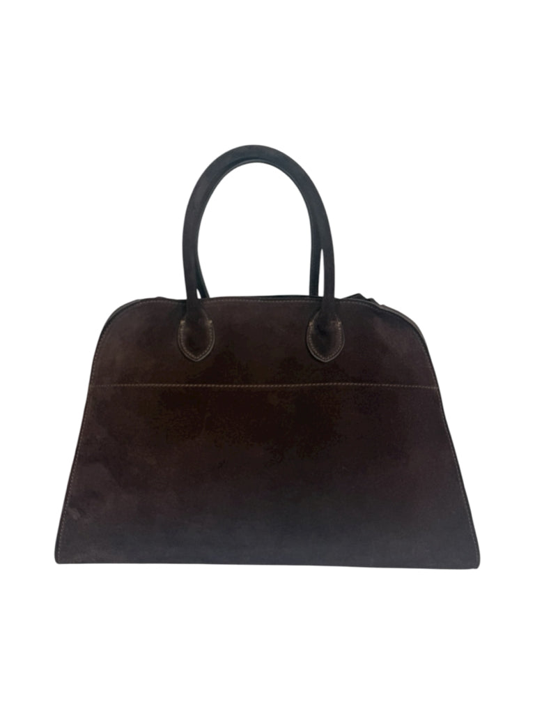The Row Brown Suede Margaux 15 Buckle Tote Designer Handbag