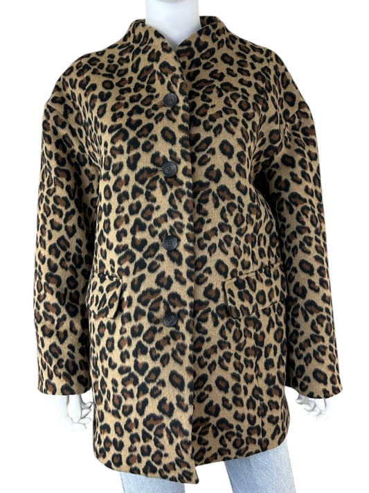Talbots NWT Brown Leopard Print Wool Coat Size M