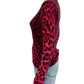 Neiman Marcus Red 100% Cashmere Leopard Print Sweater Size S