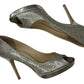 JIMMY CHOO Silver Luna 100 Champagne Glitter Platform Pumps Size 38