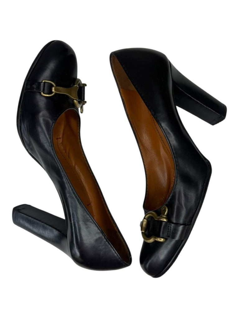 BURBERRY Black Leather Horsebit Pumps Size 38.5