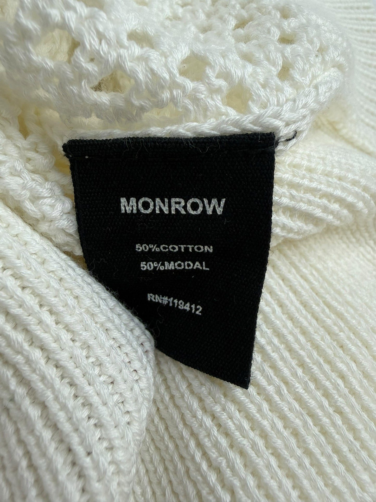 Monrow White Cotton Open Knit Sweater Size M
