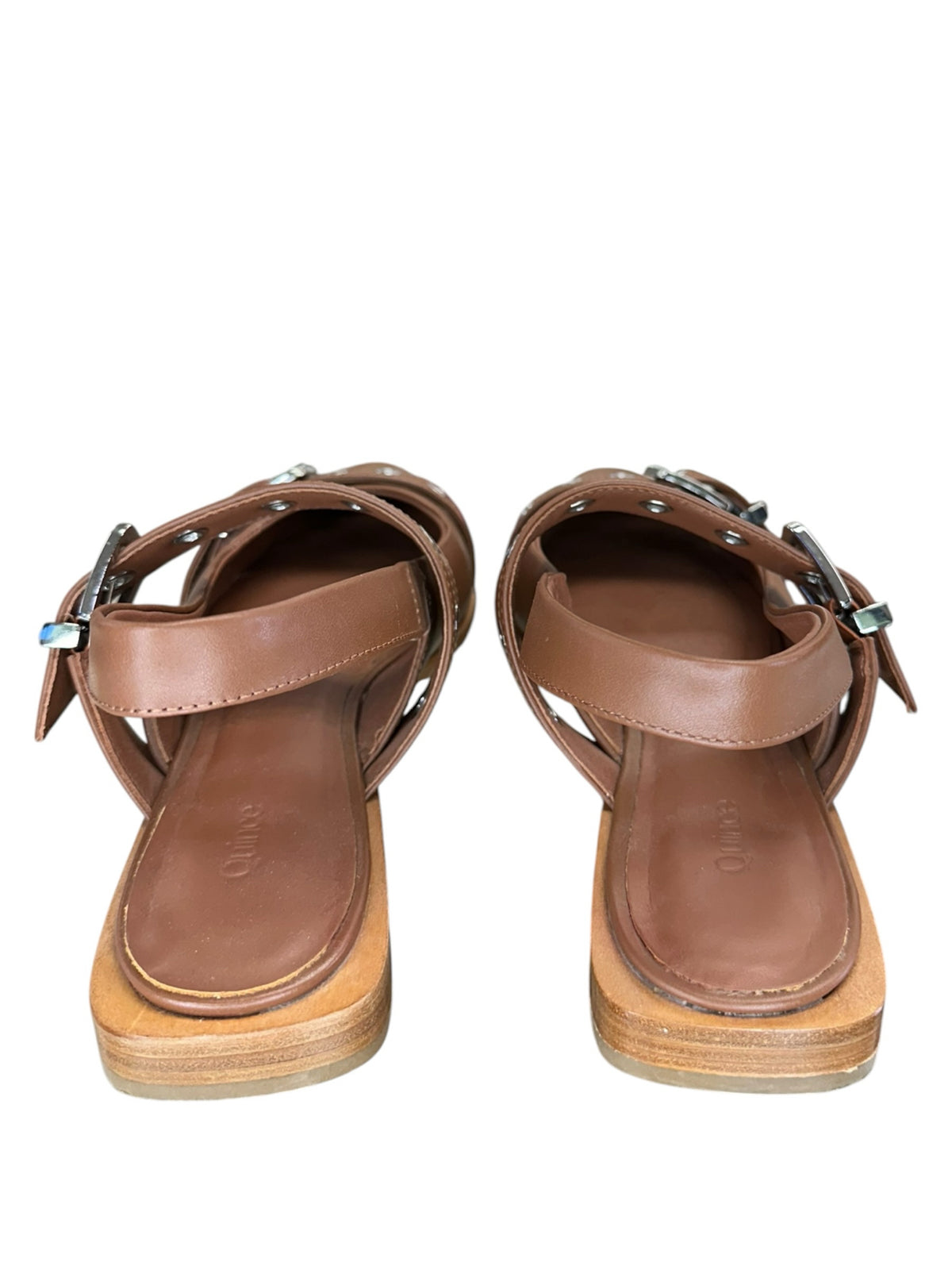 Quince Brown Cognac Italian Leather Bold Buckle Slingback Flats Size 8
