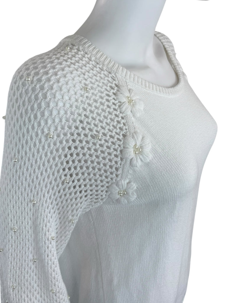 Lilly Pulitzer White 100% Cotton Open Stitch Sweater Size L